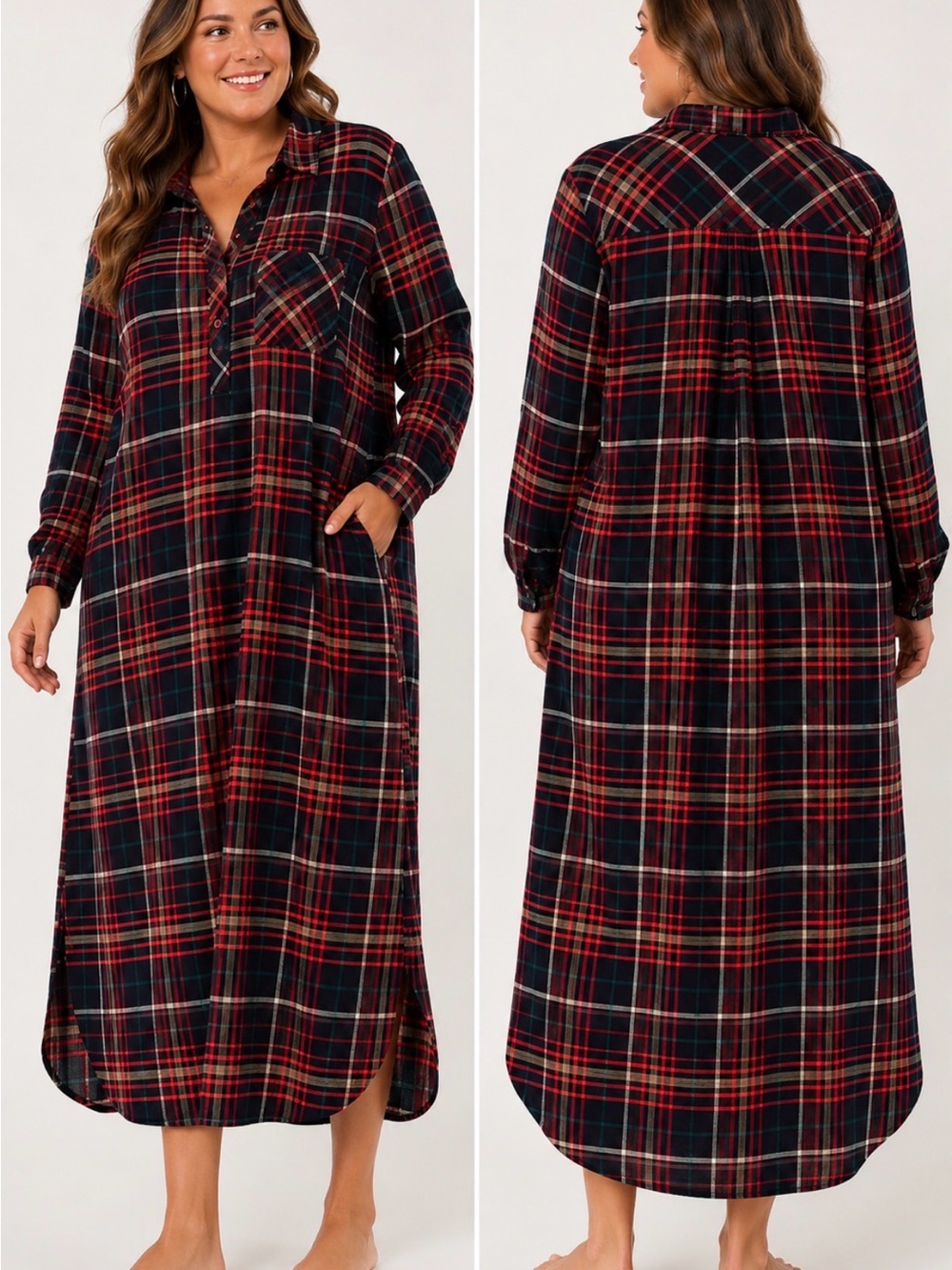 NWT Sexy Basics Plaid Flannel Pajama Nightgown Black Red 2XL
